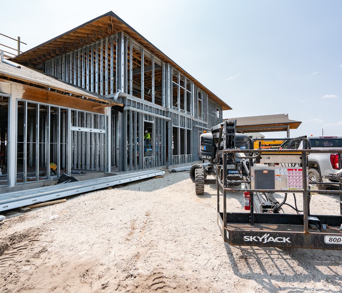 Steel stud framing of the Coral Bay Club under construction in Atlantic Beach, NC
